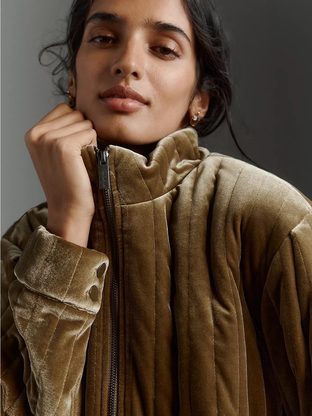 Sanctuary Olive Quilted Velvet Puffer Jacket - Women